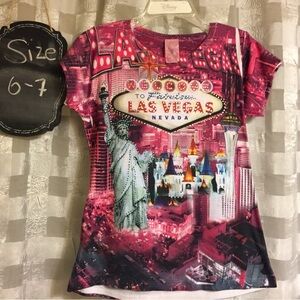 Vibrant Las Vegas Kids Tee - Pink and White